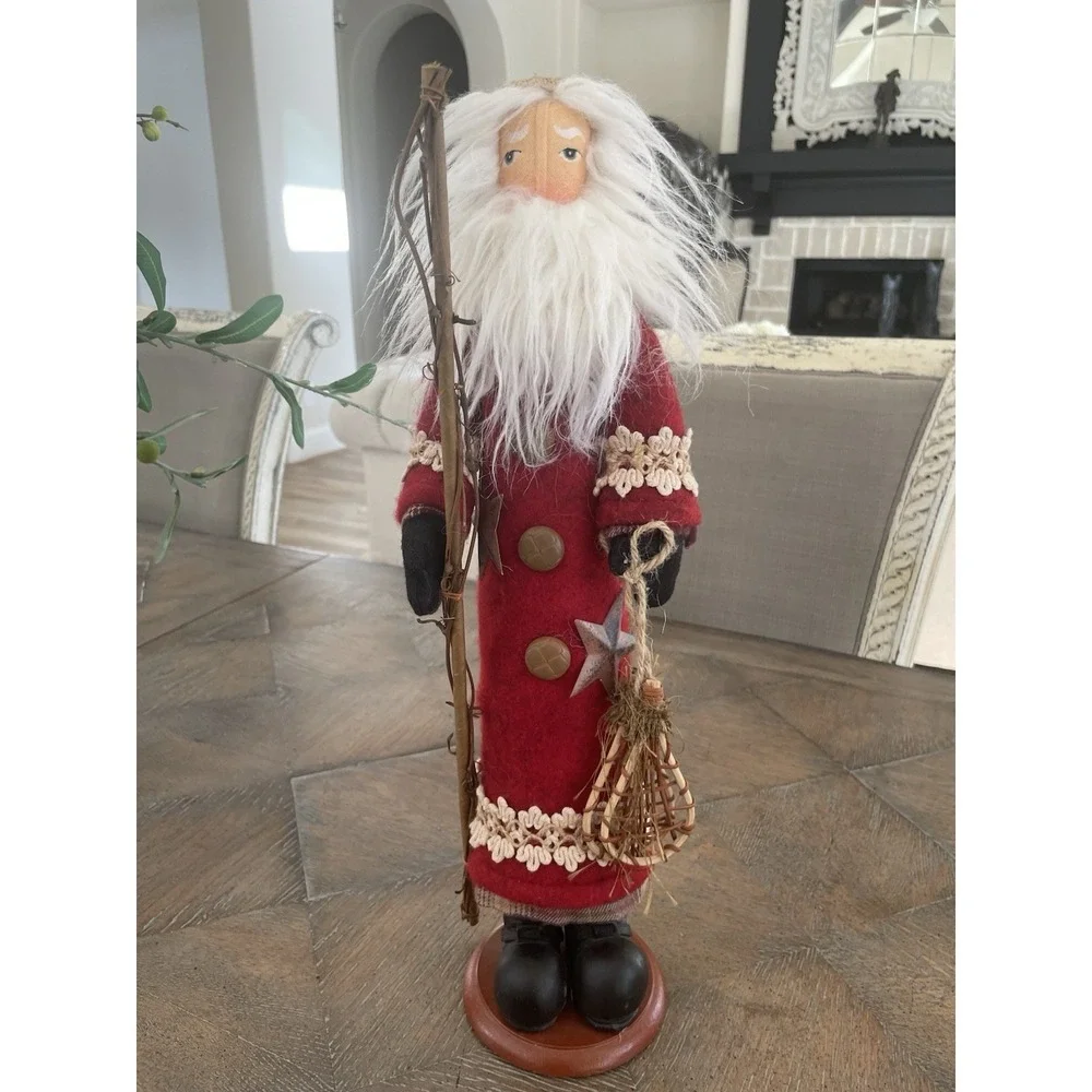 Rustic Old World Santa Clause Snowshoes Painted Cloth Face 17